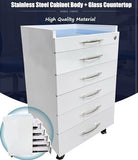 Dental Assistant's Mobile Cart 5 Drawers Mobile File Cabinet with 2 Storage Trays Dental Clinic Stainless