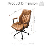 Bananister Brown Leather Office Desk Chair with Wheels and Arms, Height Adjustable, Vintage, Mid Century Modern Style