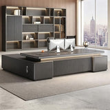 Modern L Shaped Executive Desk with Combination Lock Drawer, 71 inch Large Single Office