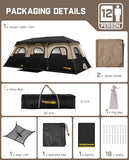 FanttikOutdoor Zeta C12 Pro Max Instant Cabin Tent 12 Person Camping Tent Setup in 90 Seconds with Rainfly & Windproof Portable with Carry Bag for Family Camping & Hiking, Upgraded Ventilation, Khaki