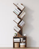 SUNMORY 6 Tier Tree Bookshelf, Small Bookcase with Storage Cabinet, Modern Tall Narrow Bookshelves Organizer, Rustic Brown