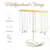 AOFLLU Jewelry Organizer Stand, Metal Necklace Holder Display With 42 Hooks, Gold Jewelry Holder for Necklaces, Bracelets, Rings, Bedroom College Dorm Decor for Women and Girls