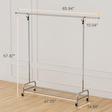 NEYCIL Standard Clothing Garment Rack with Wheels, 47.05" to 65.94" Adjustable Chrome Clothes Rack for Hanging Clothes, Portable Rolling Clothing Rack