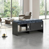 Modern Blue Upholstered Waiting Room Bench with Storage, Elegant Office Bench