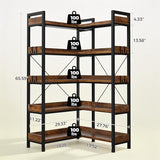 GTPLAYER 5-Tier Corner Bookshelf, L-Shaped Metal Frame Shelf with Tall 14" Shelves, Plant Stand and Storage Rack for Small Spaces, Living Room and Home Office, Brown