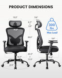 NOBLEWELL Ergonomic Office Chair with Padded Lumbar Support, 2D Headrest, Adjustable Armrests, Upgraded Contoured Seat Cushion