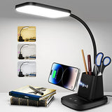 Sailstar Desk Lamp, LED Desk Lamps for Home Office, Wireless Charger Small Desk Lamp with Pen Holder, 3 Color Modes, Dimmable, Black