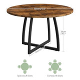 47.2 Inch Round Dining Table for 4-6, Farmhouse Style with Retro Tabletop and Curved Legs, Rustic Brown and Black TCZ13BF