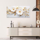 daktenn Large Canvas Wall Art for Living Room Bedroom Office White and Gold Flower Artwork Large Botanical Floral Wall Art Modern Canvas Prints 24x48 Inches