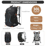 MIVENTO Hiking Backpack with Front Open Pockets, Wire Support Rear Panel, Splash-Resistant Nylon, for Men Women Outdoor Travel (Black)