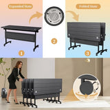 Modern Conference Table, Folding Conference Room Table with Rolling Wheels, Stackable Flip Top Mobile Training Table Modular Seminar Meeting Tables for Office