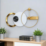AMAATE Modern Luxury Geometric Wall Clock, Large 3D Gold Metal Ring Abstract Art, Silent Non-Ticking, for Living Room Bedroom Office Decor, 17.7"x33.26"