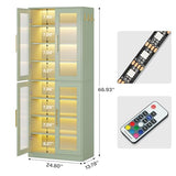 Tribesigns Tall Shoe Storage Cabinet with Acrylic Doors and LED Lights, 8-Tier Entryway Shoe Organizer Rack with Adjustable Shelves and Hanging Hooks for Narrow Closet, Hallway, Mint Green (Set of 2)