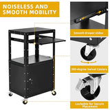 AV Presentation Cart Stand with Locking Cabinet, Steel Rolling Metal Cart on Wheels with Keyboard Tray & 16.