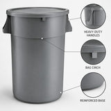 Getzi 7 Pack 44 Gallon Gray Round Commercial Trash Can with Lid