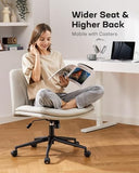 Marsail Armless-Office Desk Chair with Wheels: PU Leather Cross Legged Wide Chair, Comfortable Adjustable Swivel Task Chairs(Light Beige)