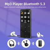 Tengsen Mp3 Player with Bluetooth 5.3, Portable Digital Mp3 Music Player with Speaker, FM Radio, Voice Recorder, E-Book, Touch Buttons, Supports up to 128GB, (Black,64GB)