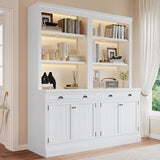 Modern 83.4" Tall Bookcase Suite with LED Light, Doors, Drawers and Open Shelves