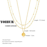 YOIHUR Layered Gold Necklaces for Women, 14K Gold Plated Beading Figaro Necklace Trendy Layering Circle Pendant Necklace Set Jewelry for Women