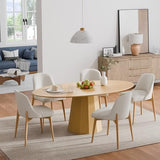 Casaphoria 67" Oval Dining Table, Modern Wood Kitchen Table with Cone Shaped Strip Polygonal Base for Living Room & Dining Room for 4-6, Oak