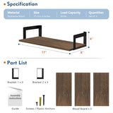 Floating Book Shelves for Wall Set of 3, 17 x 8 Inch Deep Wooden Wall Bookshelf for Bedroom Office