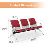 3-Seat PU Leather Waiting Room Bench – Red Reception Chair for Office, Hospital, Bank