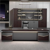 Rustic L Shaped Executive Office Desk with Shelves Storage Cabinet