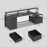 SEDETA Computer Desk with 5 Drawer, Power Outlet & Led Lights, 66'' Home Office
