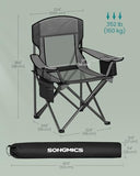 SONGMICS Camping Chair, Folding Oversized Chair, Comfortable and Heavy-Duty, 352 lb Weight Capacity, Adjustable Armrests with Cooler Bag, Storage Bag, Breathable Mesh, Slate Gray UGCB060G01