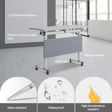 AYMIXEM White Conference Table with Silent Rolling Wheels Modern Executive Desk