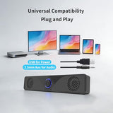 BRYNCO Computer Speakers for Desktop Monitor, USB Powered Wired PC Soundbar with 3.5mm AUX, Plug & Play Speaker Bar with Volume Knob, Clear Sound for Laptop, PC, Home and Office, Black