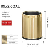 LEASYLIFE 2.6Gallon/10L Brass Bathroom Trash Can，Brushed Gold Bathroom Waste Basket，Golden Small Garbage Can