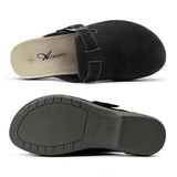 Athlefit Womens Clogs Casual Soft Footbed Black Mules Buckle Arch Support Potato Shoes for Women Leather Clogs for Walking House Office Everyday Wear 9