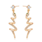 YOIHUR Glod Hoop Earrings with Asymmetric Cubic Zircon Drop, 14k Rose Gold Plated Earrings Hypoallergenic Jewelry Festival Gifts, Unique Clocks Snakes Long Dangle Earring for Women