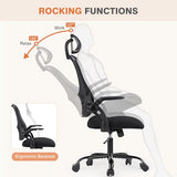 Sweetcrispy Office Computer Desk Chair, Ergonomic High-Back Mesh Rolling Work Chairs with Wheels and Adjustable Headrests, Black