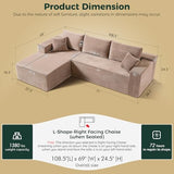 108" Camel L-Shaped Sectional Couch for Living Room