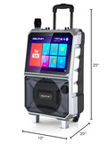 Dolphin KaraokeBox 85R Portable Karaoke Machine | 14" Tablet, Voice Modulation, HDMI, Bluetooth, USB, SD, FM | Rechargeable, 8" 100 Watts, Trolley Handle & Wheels