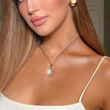 Aohik Dainty 14k Plated Gold Sun Necklace for Women, Trendy CZ Sunburst Pendant Necklace Non Tarnish Jewelry for Gifts