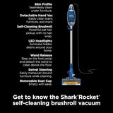 Shark HV343AMZ Rocket Corded Stick Vacuum with Self-Cleaning Brushroll, Lightweight & Maneuverable, Perfect for Pet Hair Pickup, Converts to a Hand Vacuum, Crevice Upholstery Tools, Blue/Silver