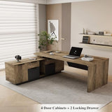 SAINTCY L-Shaped Executive Desk, Retractable Office Desk with Drawers