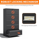 Locking File Cabinet with 5 Drawer Heavy Duty Large Metal Filing Cabinet Home Office Lateral File Cabinets