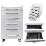 5 Drawer Mobile Dental File Storage Cabinet Stainless Steel White Medical Assistant's