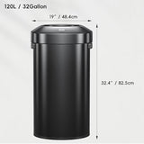 EKO Urban 32 Gallon Round Black Stainless Steel Open Top Waste Bin
