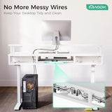 AODK Electric Standing Desk with Drawers & Keyboard Tray, 55 Inch Height Adjustable Gaming Desk with Power Outlets & LED Lights, Sit Stand Table with Monitor Stand for Home, Office, White