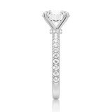 MSBLUE® 1.5ct DEW Four Prong Round Moissanite Engagement Ring | Pavé Band, Hidden Halo, D Color VVS1 Clarity, 925 Sterling Silver Rhodium Finish | For Women, Wedding, Anniversary