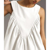 Hixiaohe Shirred Swing Tank Tops for Women Fashion Flowy Sleeveless Shirts Casual Crew Neck Blouse Loose Fit Ruffled Tops(Pure-White,XS)