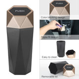 LoyaGour Car Trash Can Bin,Small Garbage Can with Lid,Automotive Cup Holder Mini Cars Trashcan,Portable Cute Cars Door Trash Cans,Women Car Dustbin (2Pcs, Gold)