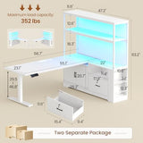 L Shaped Standing Desk, Reversible Computer Office Desk with Drawers & Hutch,