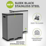 Simpli-Magic 16 Gallon (60L) Elegant Black Step Trash Can – Dual Compartment Kitchen Garbage Can