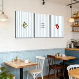 3Pcs Coastal Kitchen Wall Art Blue Striped Sardines Olives Tomatoes Wall Decor Pictures Summer Mediterranean Food Posters Prints for Dining Room Beach House Decoration 12x16in